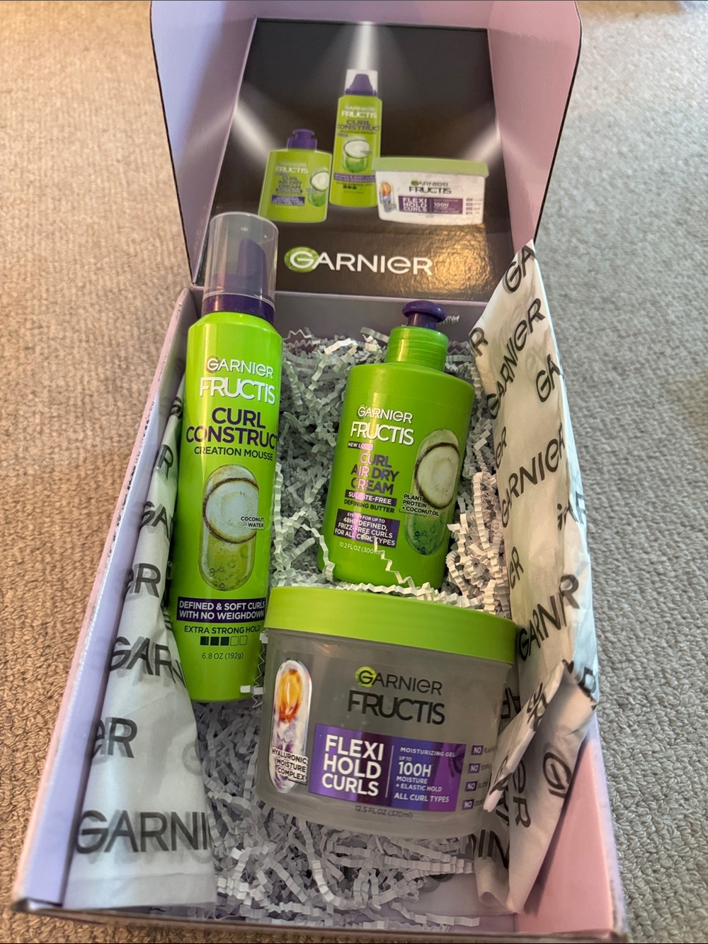 NEW Garnier Curl Products Bundle - construct, air dry cream; fructis flexi hold